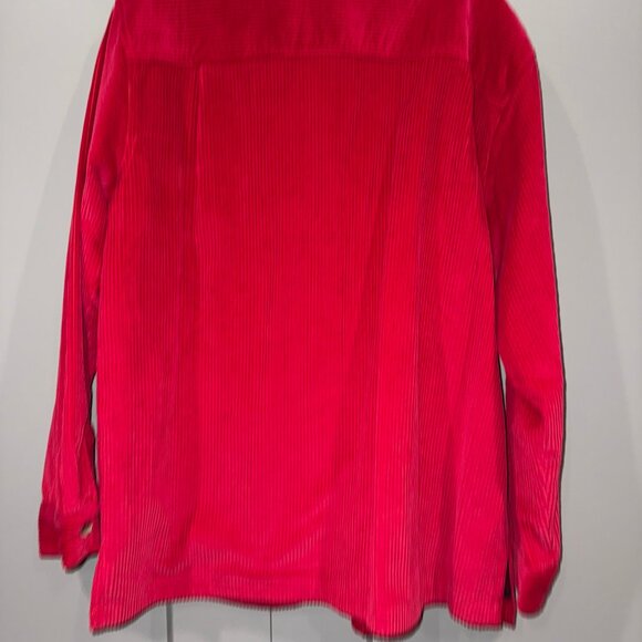 LL Bean Wide Wale Corduroy Button Down Shirt Small L Red Flannel Lined Shacket - Picture 7 of 7